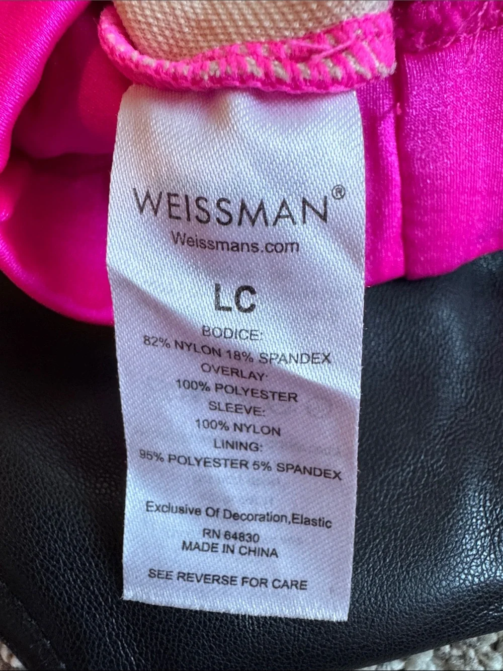 Weissman Black pleather and Hot Pink Dance Costume with puff sleeves style 17581